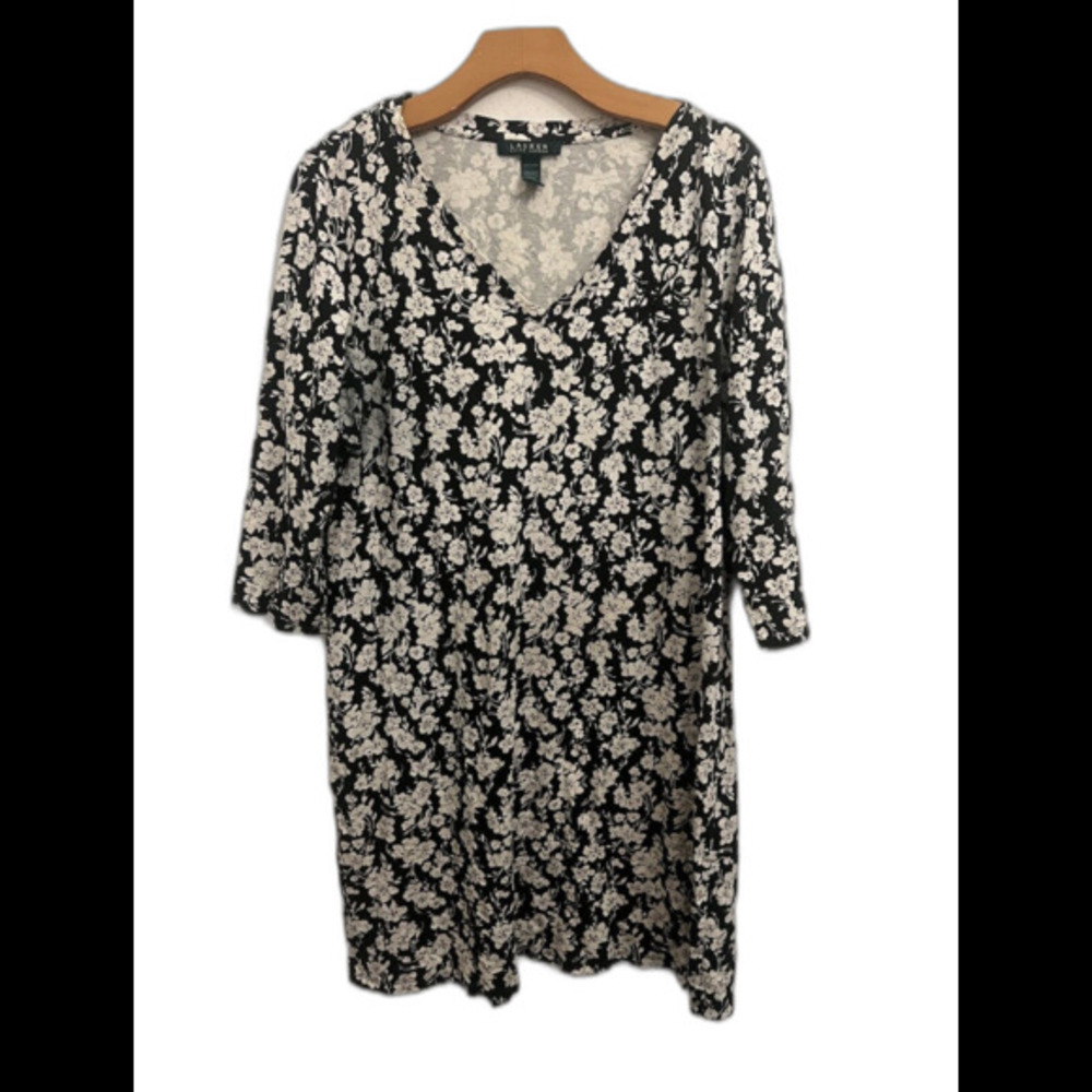 LAUREN RALPH LAUREN BLACK FLORAL 100% COTTON DRESS SIZE L (L11)